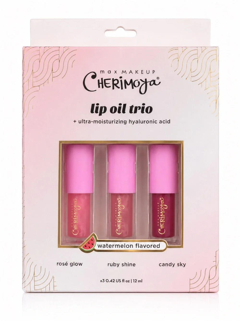 Cherimoya Lip Oil Trio — Pink Shades (Rosé Glow, Ruby Shine, Candy Sky)